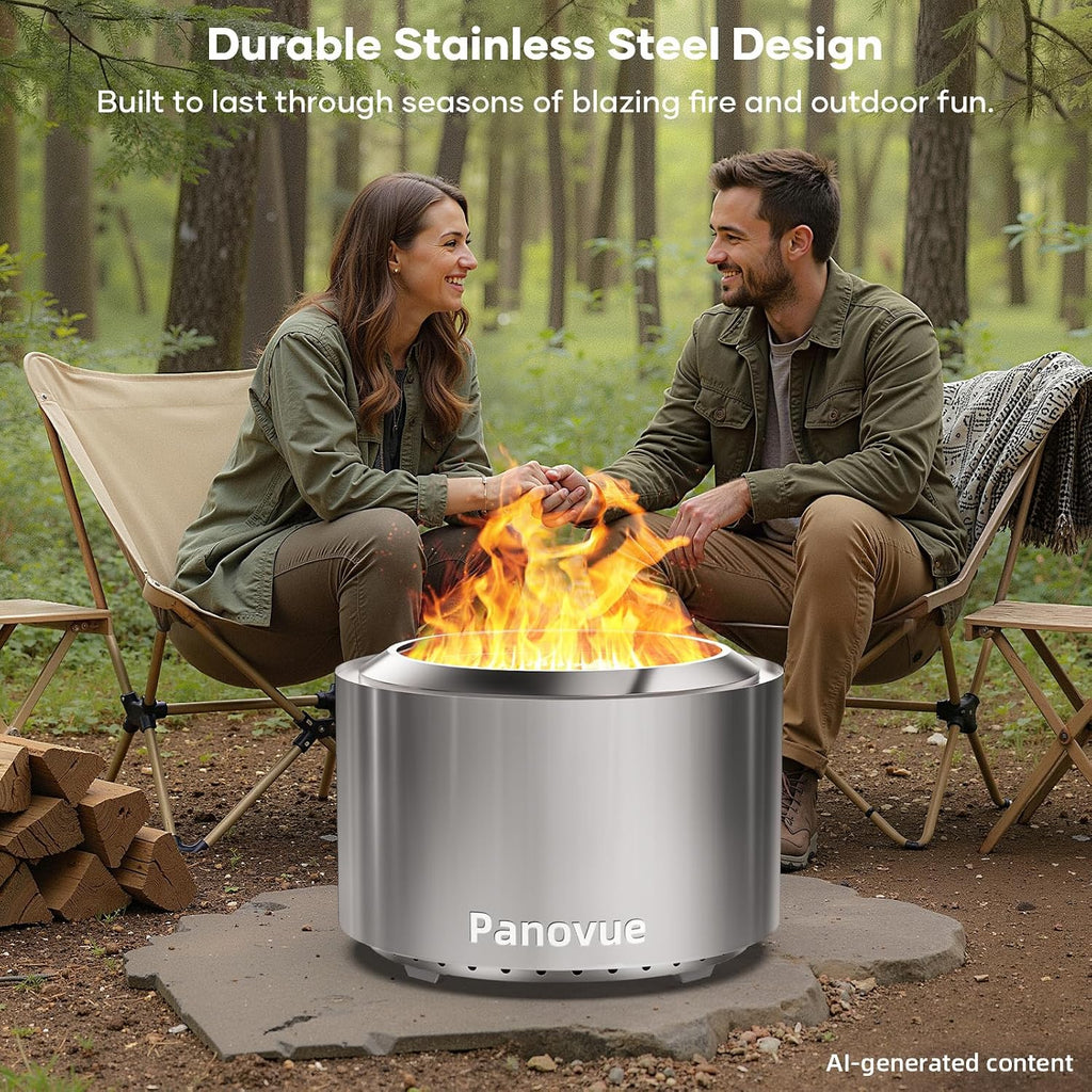 22 Inch Smokeless Fire Pit, Stainless Steel Wood Burning Outdoor Firepit for Outside Patio, Backyard