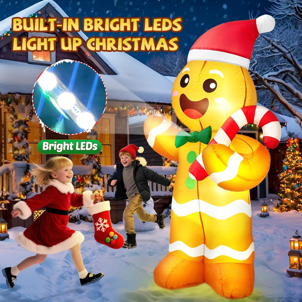 5FT Christmas Inflatables Gingerbread Man, Christmas Decoration Outdoor Built-in Bright LED Light Hold Candy Cane