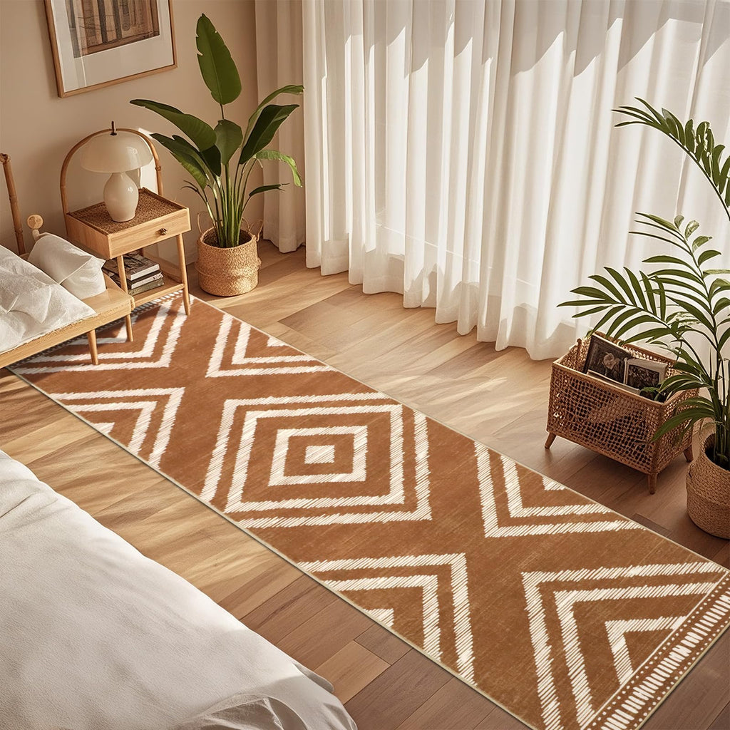 Brown Boho Hallway Runner Rugs Non Slip Washable