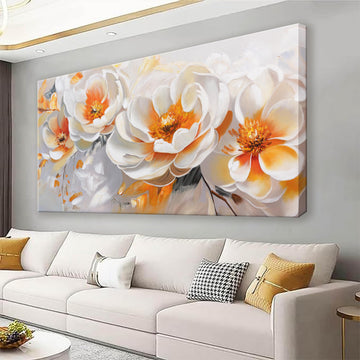 Large Wall Art Prints Modern Canvas Art Wall Decor 35" X 70" Painting Orange White Flower Wall Art Home Office Dining