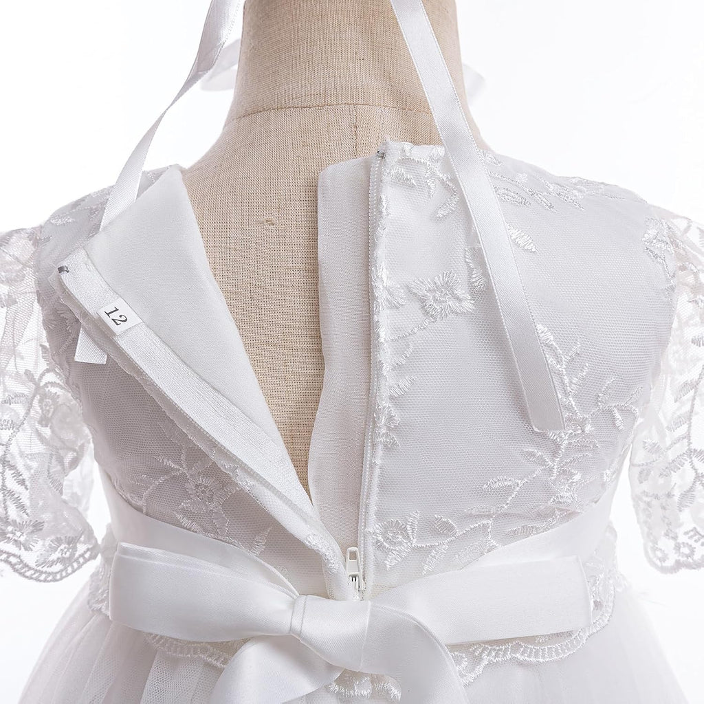 Baby Girls White Christening Dress Lace Toddler Baptism Gown Outfit for Formal Party Infant Wedding Dresses