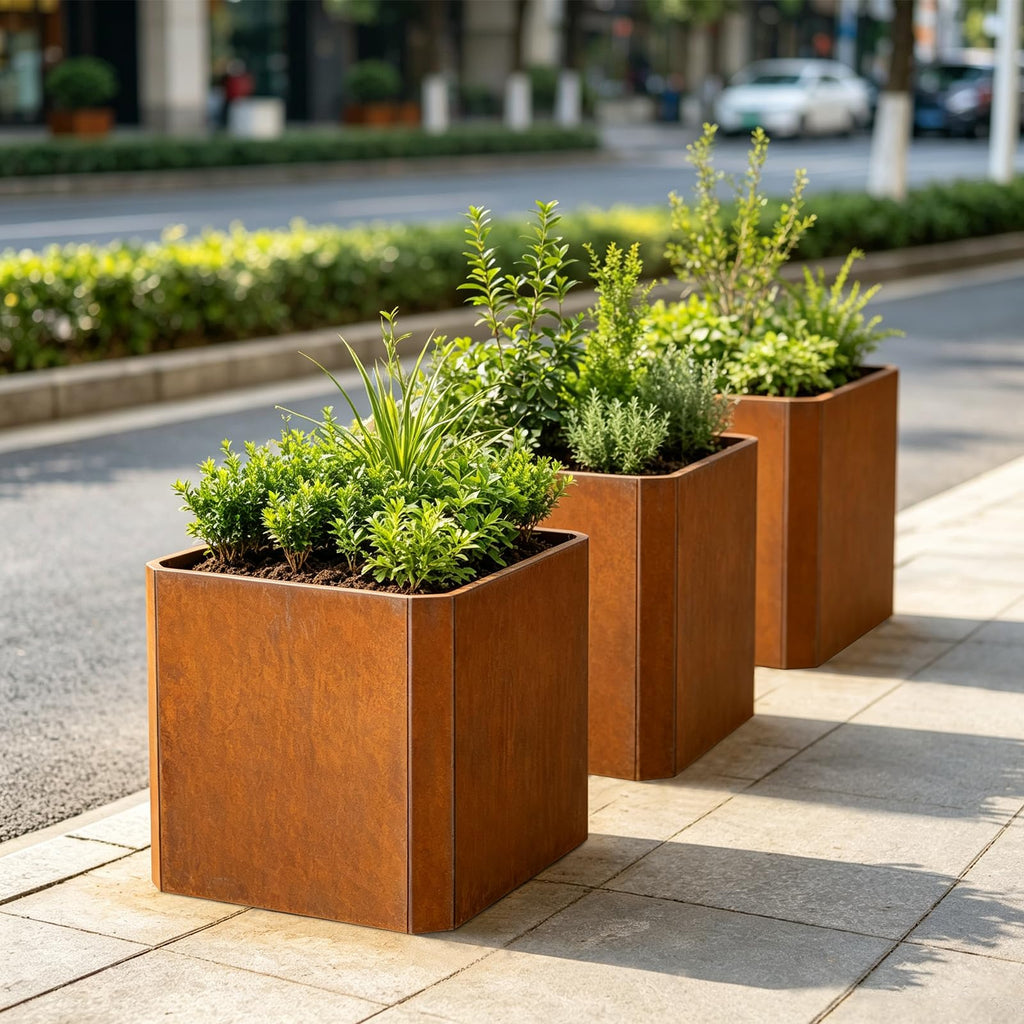 Corten Steel Planter Box 20"L x 20"W x 20"H Large Square Steel Planter Box