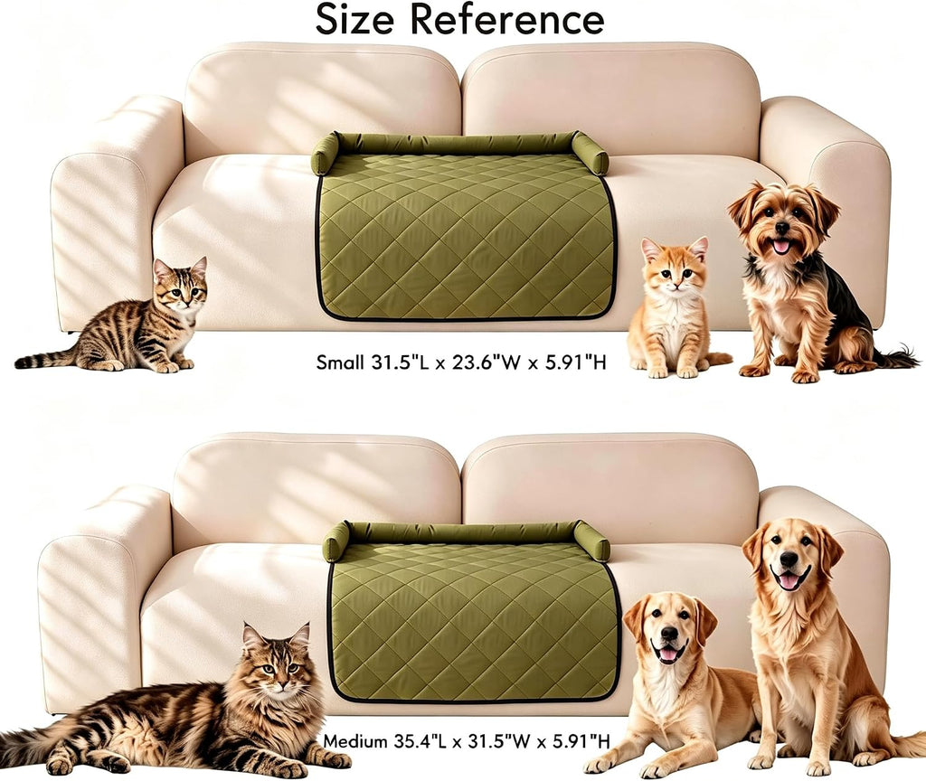 Calming Dog Couch Bed with Head Support, Waterproof Sofa Cover, Green, S