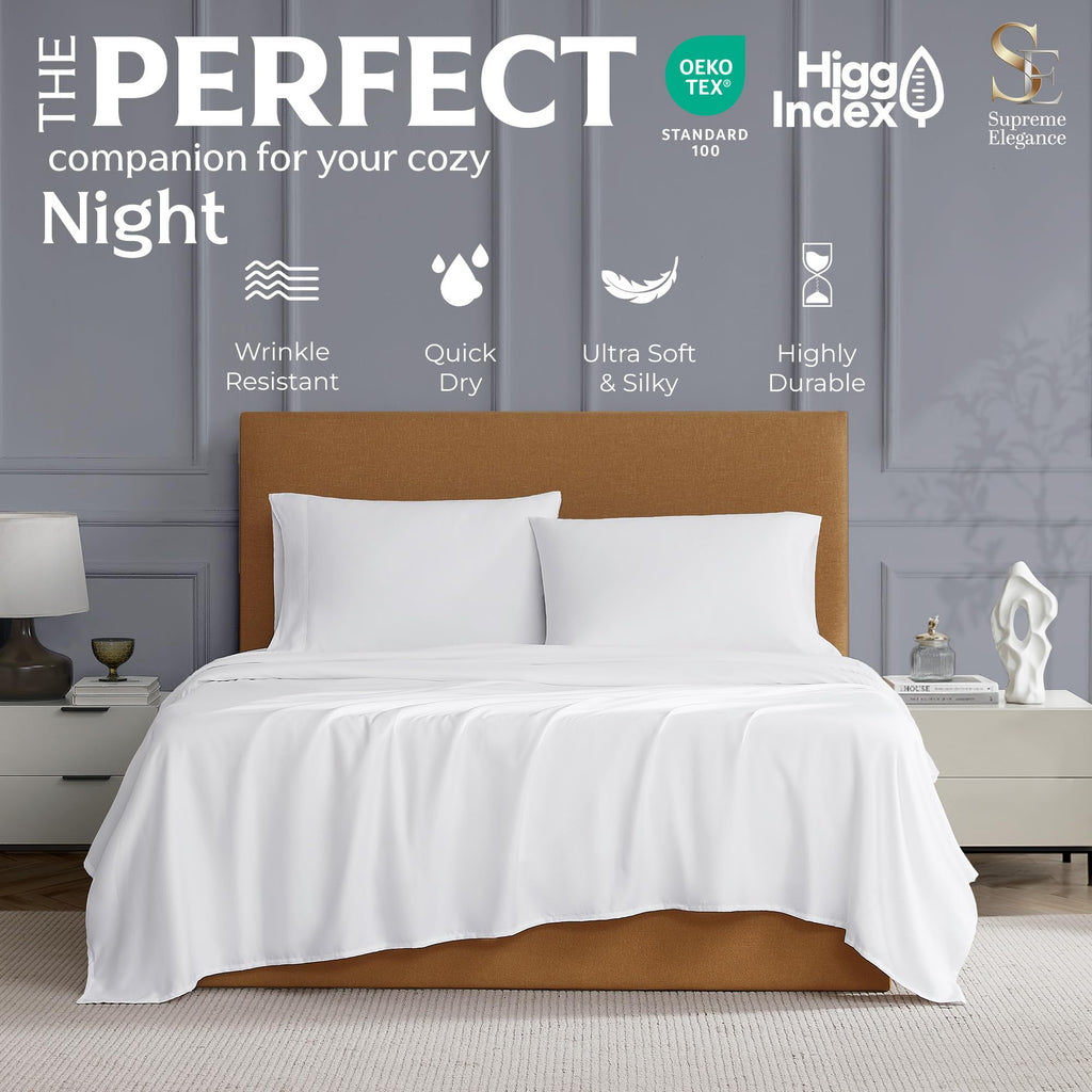 600 Thread Count Sateen Queen Size Sheet Set, Arctic White