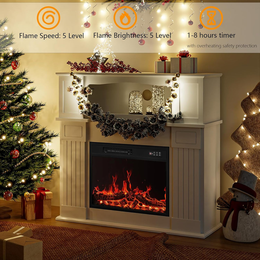 43" Electric Fireplace with Mantel, Freestanding Electric Fireplace Heater TV Stand with 23" Insert, Fire Place