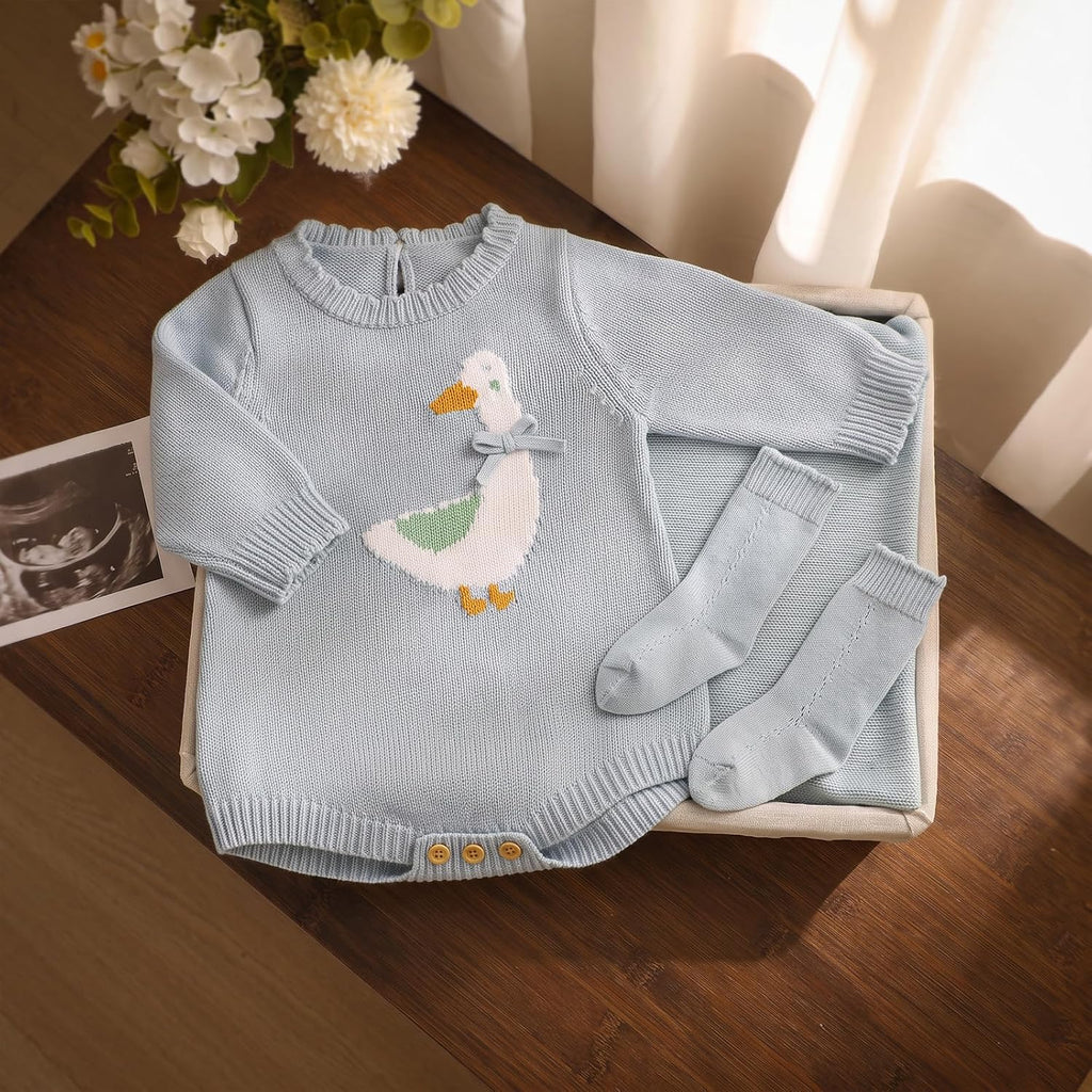 Cotton Baby Knitted Romper Girl Boy Cozy Clothes & Socks Set