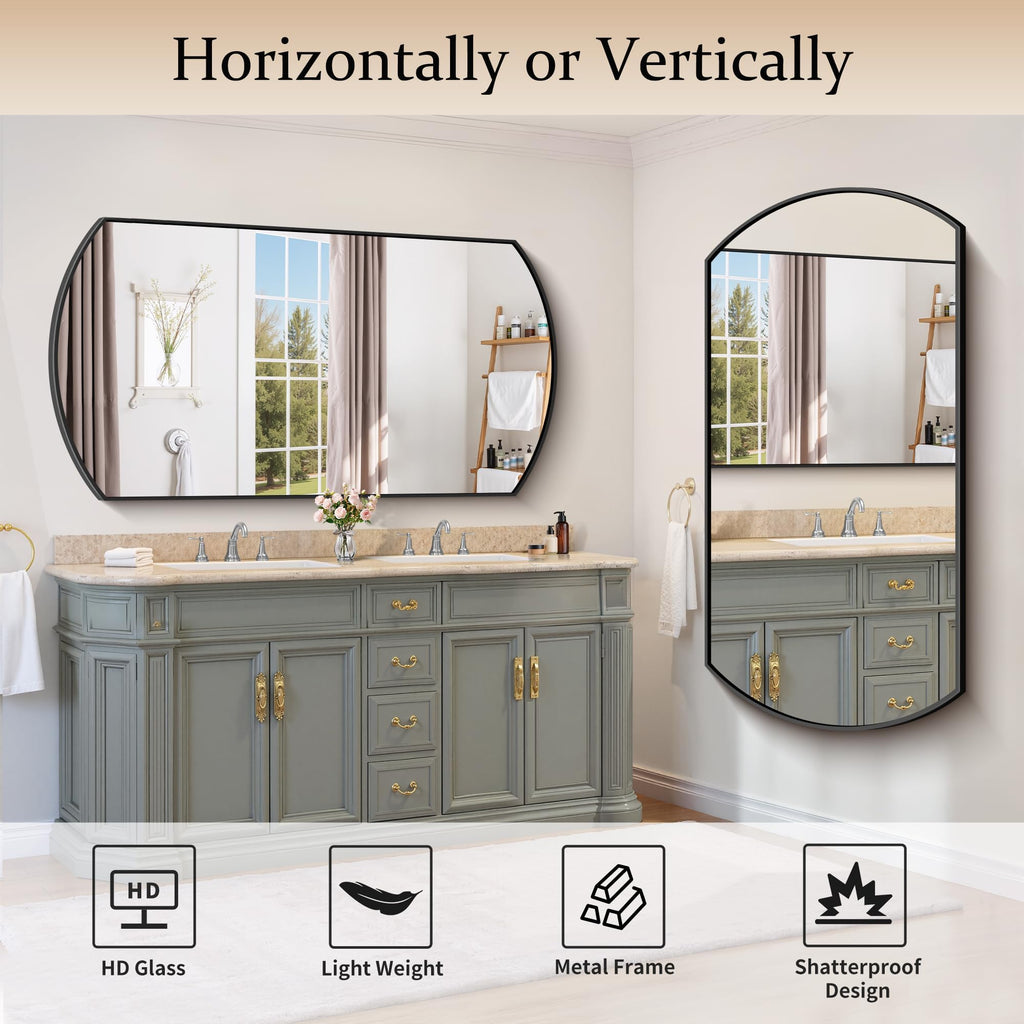 Bathroom, 30x55 Inch Black Oval Wall Mounted with Thin Metal Frame, Modern Bathroom Vanity Mirrors for Over Sink