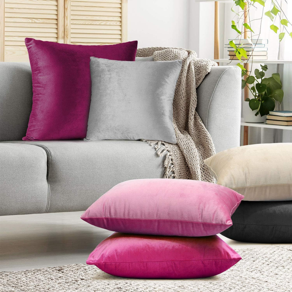 Throw Pillow Covers, Cozy Velvet Decorative Outdoor Pillow Covers 20X20 Inches, Soft Solid Cushion Covers, Set of 4