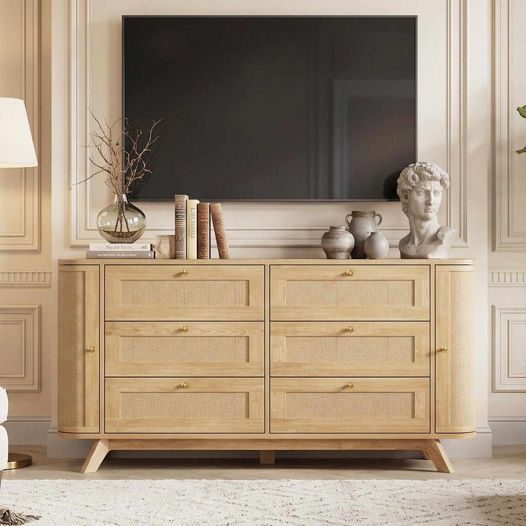 6 Drawer Dresser, 55" Wide Rattan Dressers & Chest of Drawers