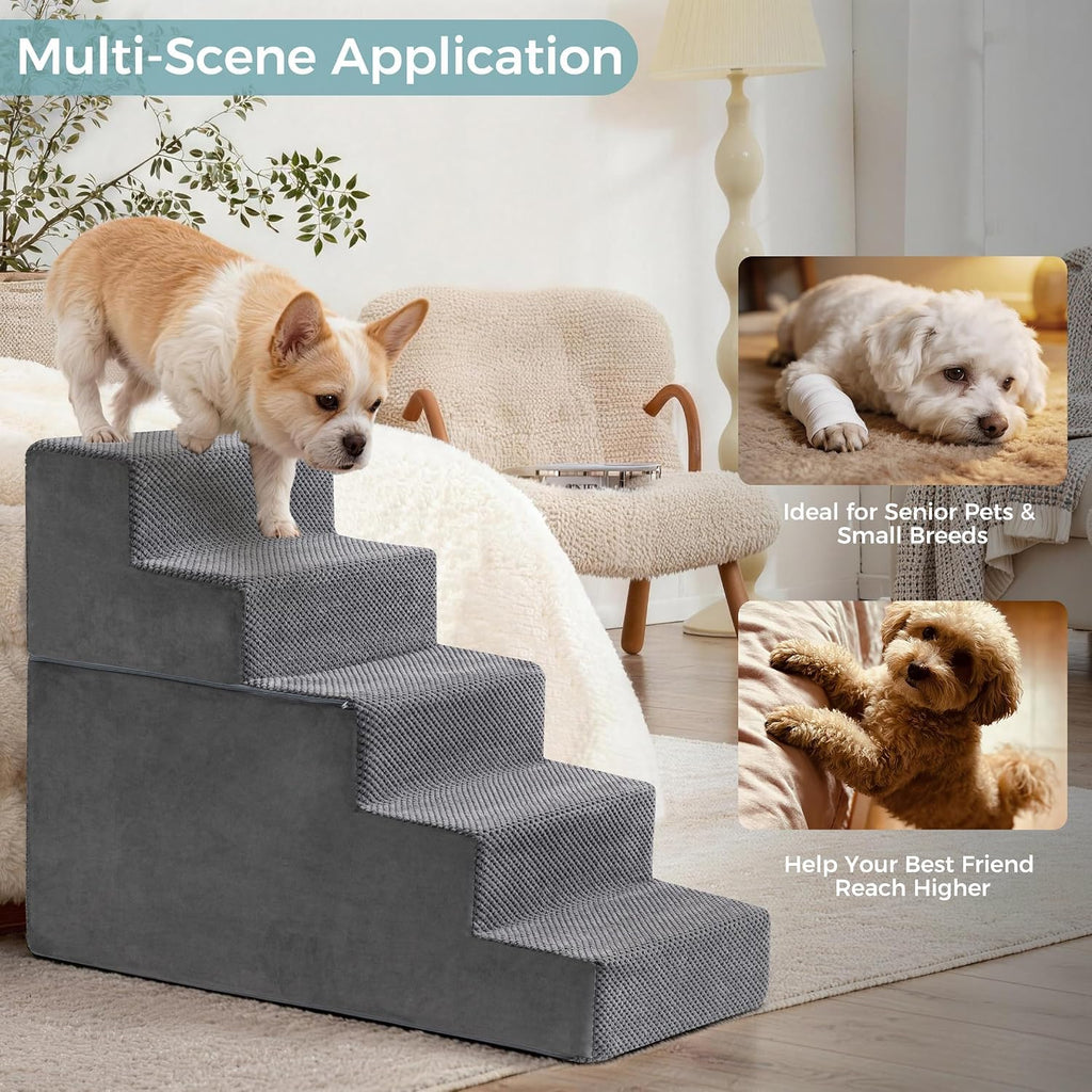Dog Stairs, Steps and Ramp for High Bed & Sofa, 13-24" H Detachable Pet Stairs for Small Medium Dogs, Sturdy 40D