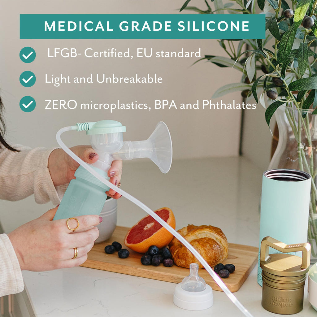 Silicone Breast Milk Storage Bottles | Daycare Approved | 100% Plastic Free Baby Bottle | 3 in 1 Pumping, Storing