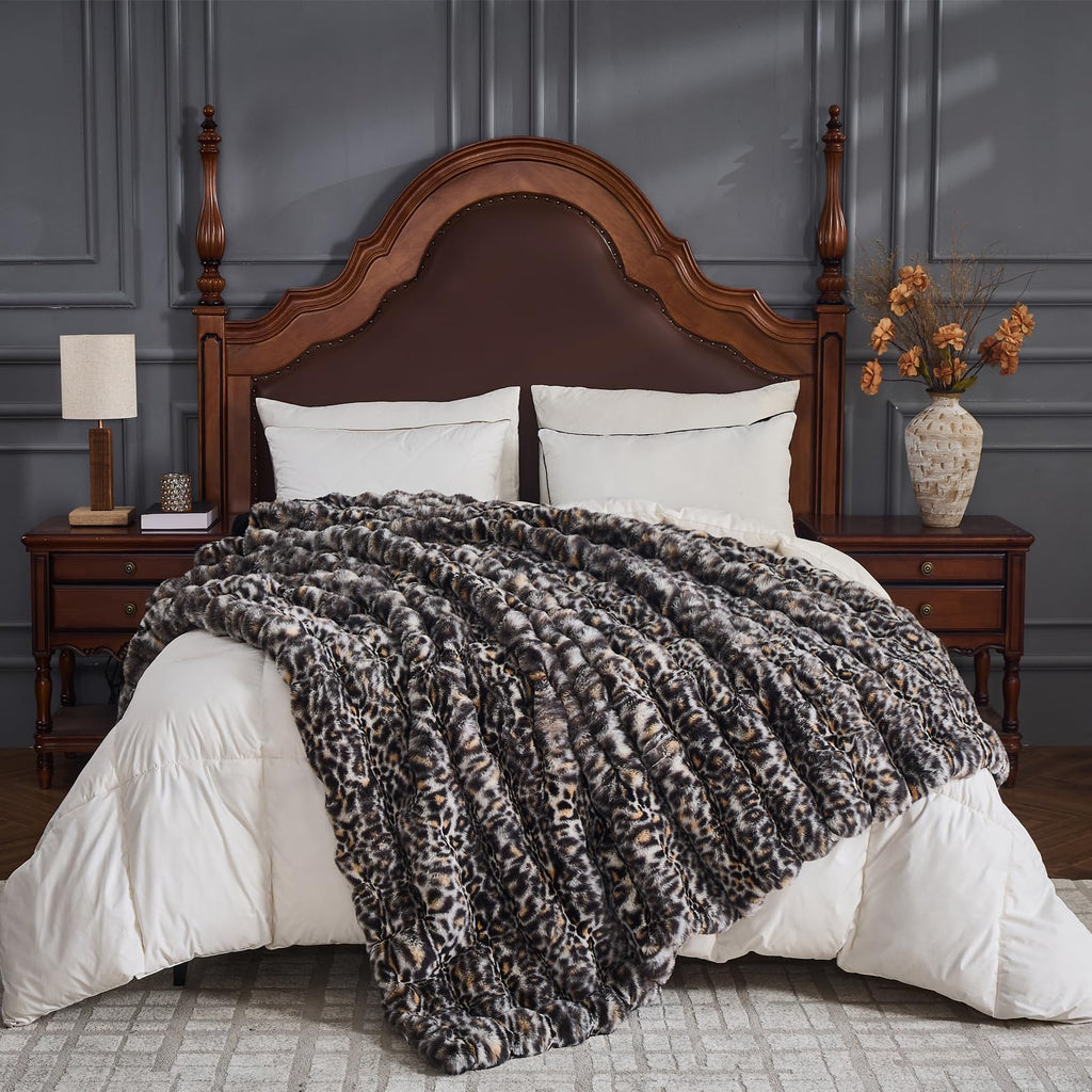 Leopard Grey Bubble Throw Blanket Faux Fur Blanket 51''x63''