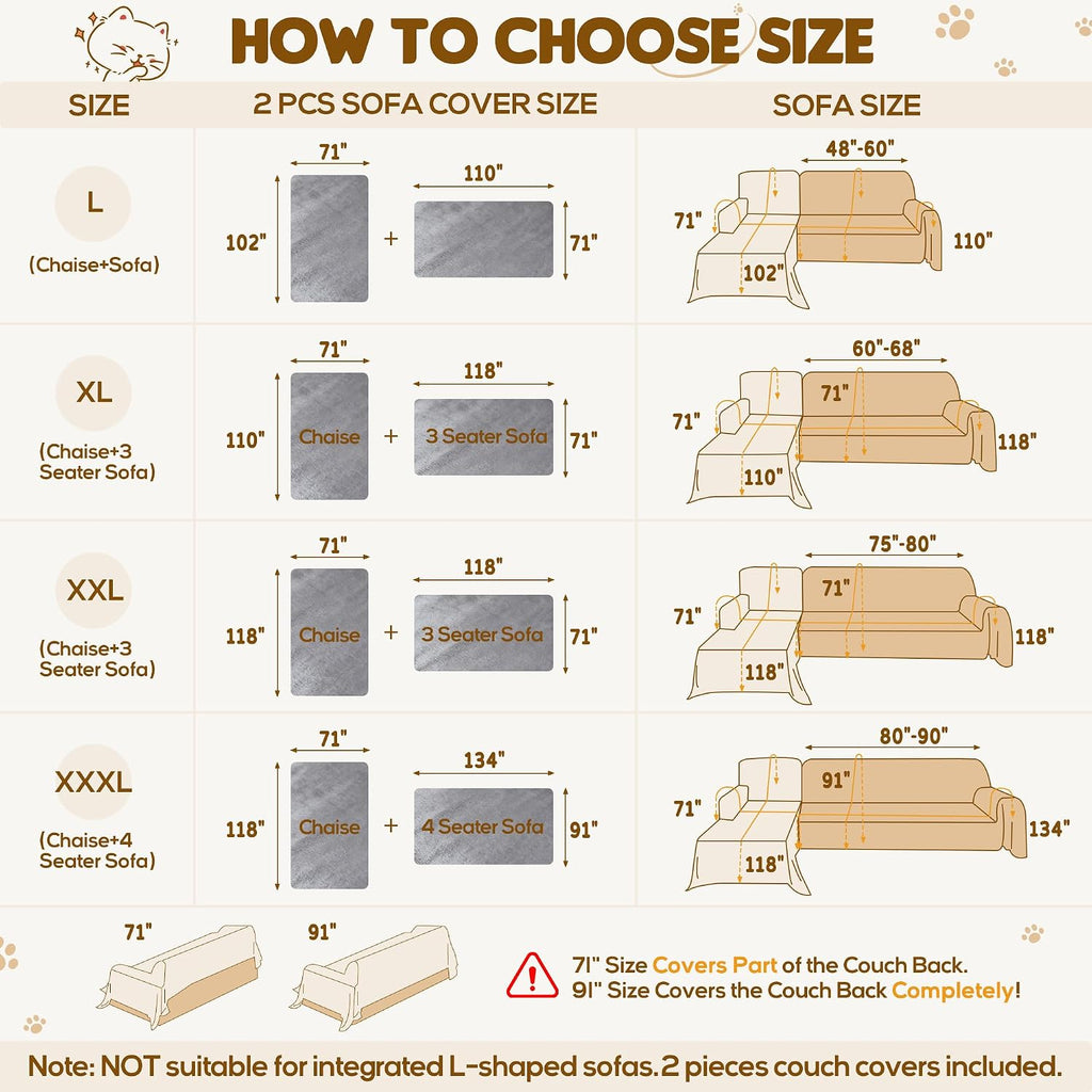 L Shaped Sectional Couch Cover - Anti Scratch Sofa Cover, 2pcs Gray