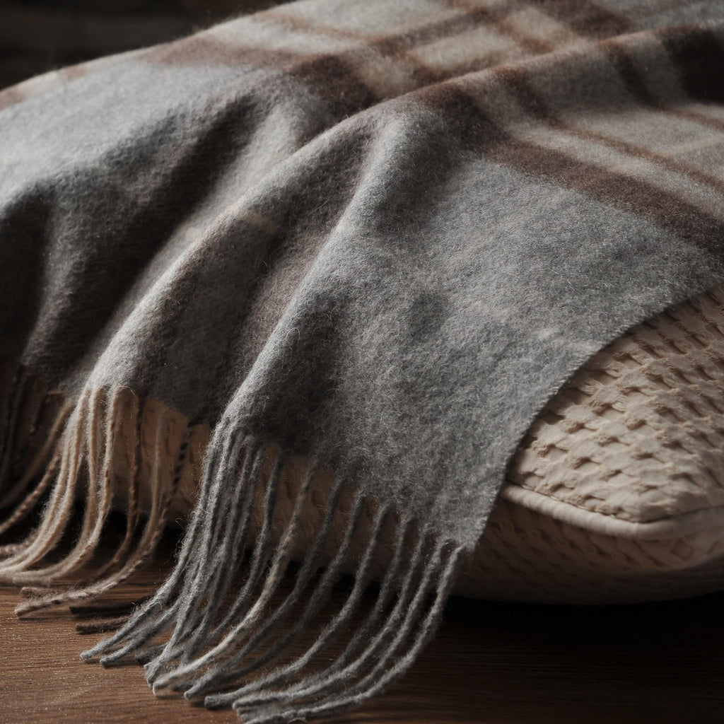100% Pure Cashmere Throw Blanket for Sofa, Grey Tartan