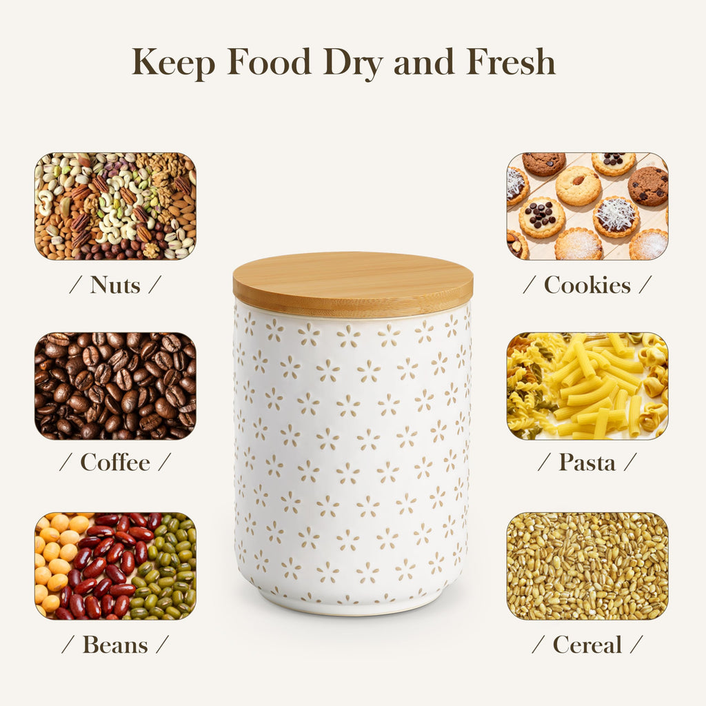 Ceramic Canisters Set with Airtight Lids, 80/40/20 oz Coffee Canister, Cookie Jar & Sugar Container, Canister Sets