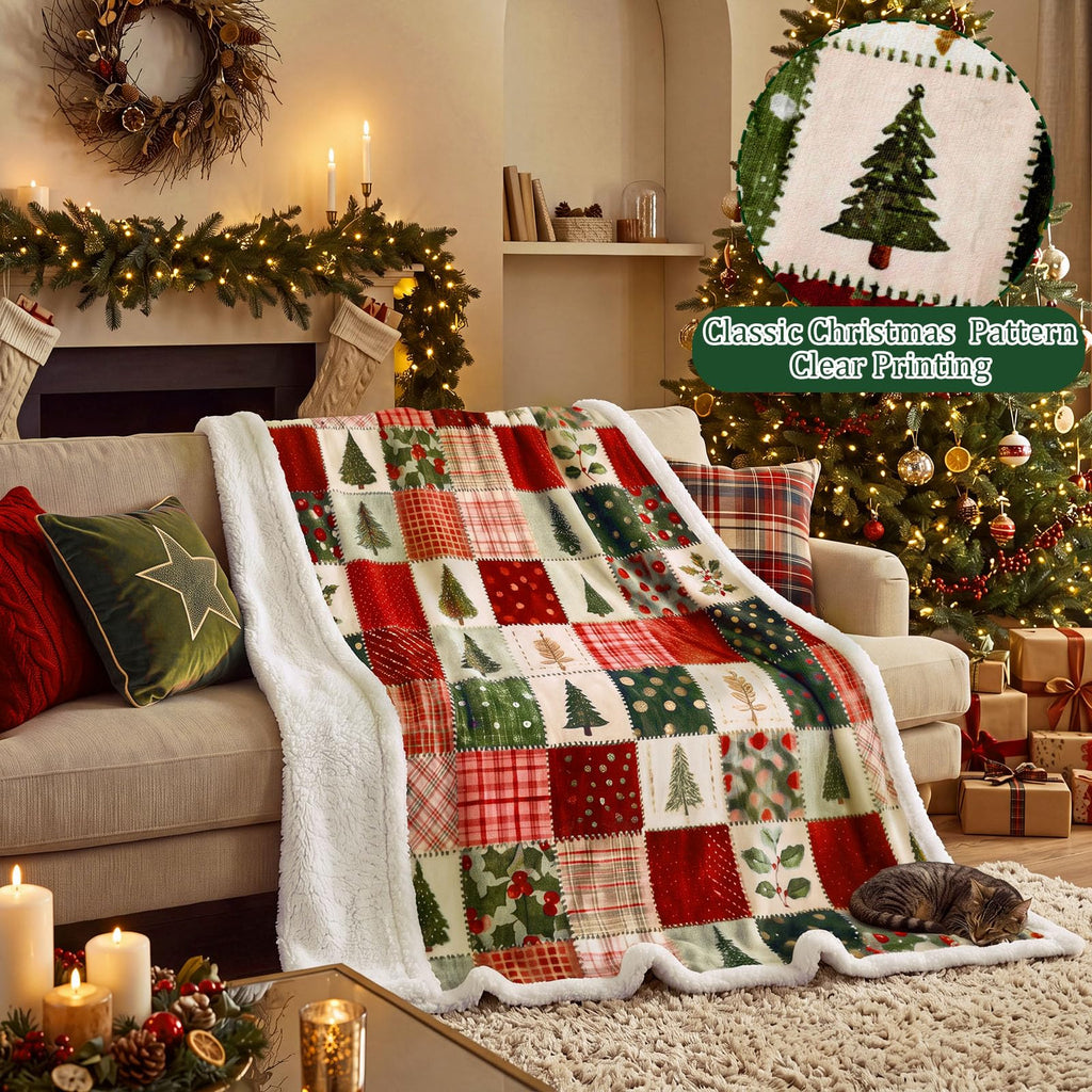 Christmas Patchwork Throw Blanket Flannel 50"x60"