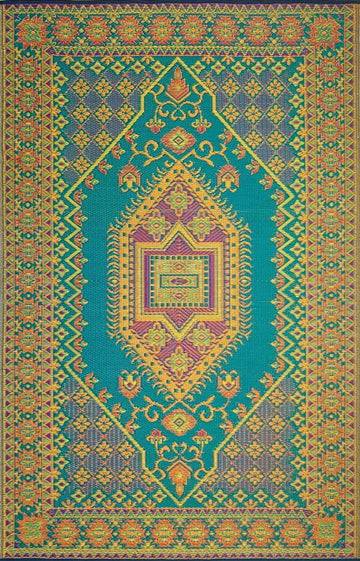 4' x 6', Aqua Outdoor Rug, Reversible Plastic Mat, Porch, Poolside, Mudroom, Camping, RV, Deck