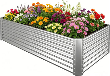 6x3x2ft Raised Garden Bed, Deep Root Planter Box, Silver,1 Pack | 1mm Thick Galvanized Steel, Resists Rust Bowing