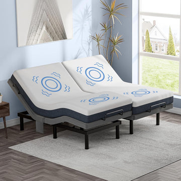 Adjustable Bed Frame Split King with Massage, Electric Bed Base Frame with Adjustable Legs, USB Ports, Wireless - Set of 2