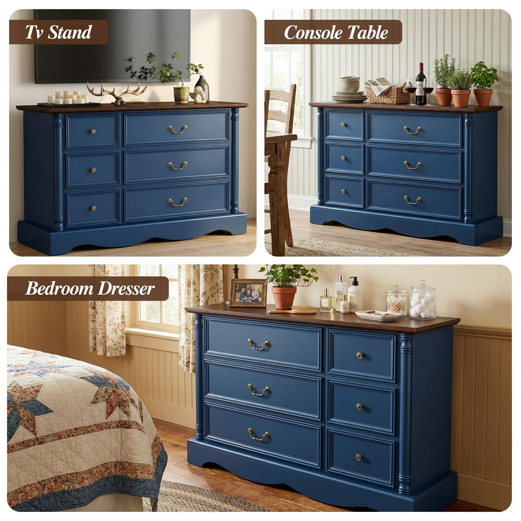 Gray Rustic 6 Drawer Wood with Charging Station