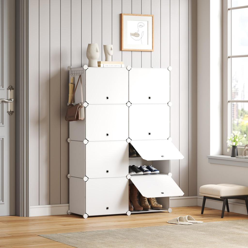 Shoe Storage Cabinet, Modular Plastic Shoe Rack, Cube Shoe Organizer, Dustproof and Waterproof, 8-Layer Stackable