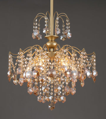 Modern Gold Crystal Chandelier Amber Crystal Pendant Light 6 Lights Dining Room Entryway Hallway Office Bathroom UL