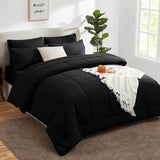 Queen Comforter Set Black, 7 Pieces Bed in a Bag, Black Comforter Queen