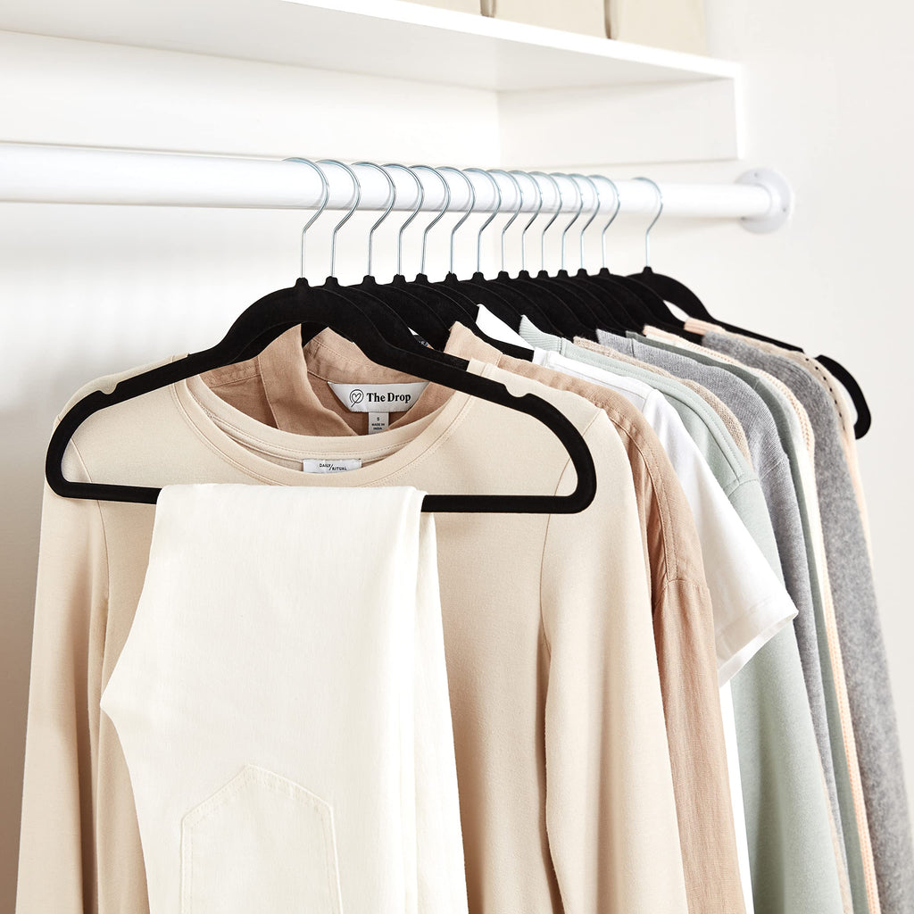 Basics Slim Velvet Non-Slip Space Saving Suit Clothes Hangers, Closet Organizer, Black/Silver, 100-Pack
