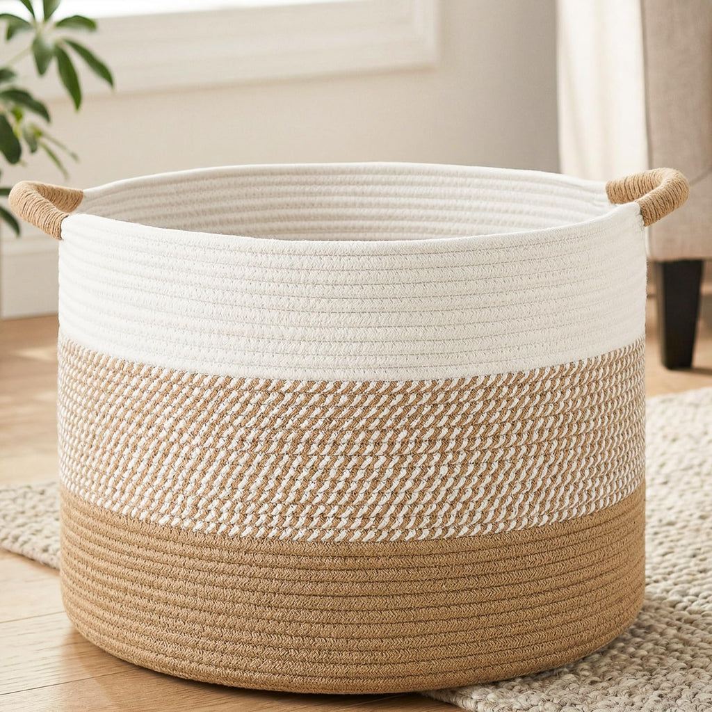 70L Large Cotton Rope Basket, Decorative Woven Blanket Storage , Boho Toy Storage & Toy Box for Kids, Versatile