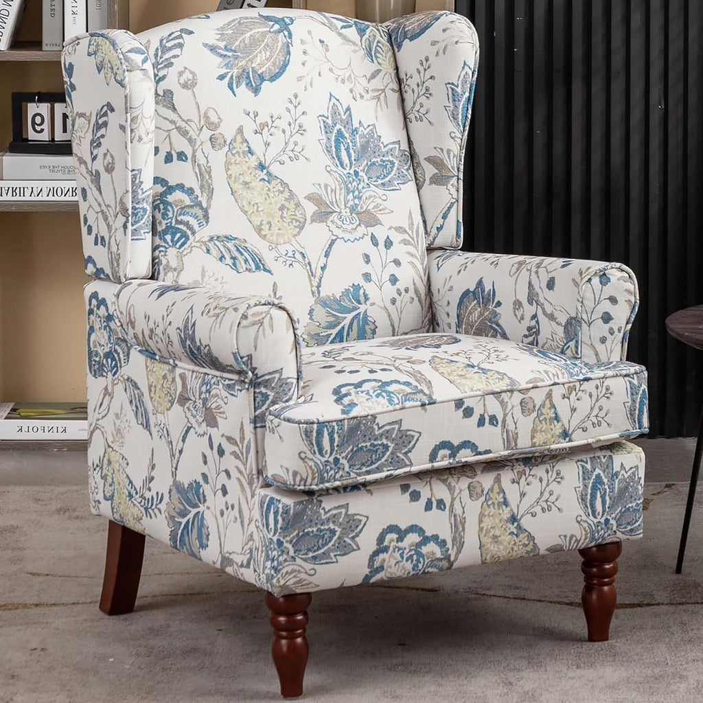 Wingback Chair & Floral Accent Chair | Occasional Side Chair Arms and High Back, Ticken Seat Cushion|Fabric