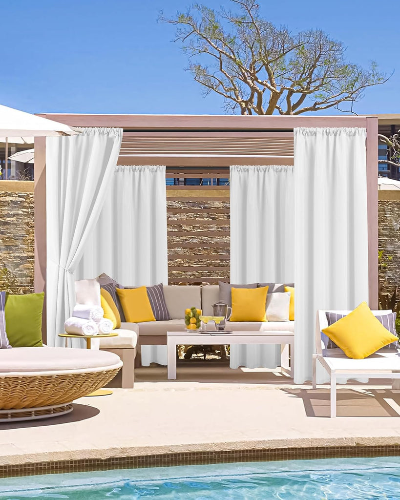 Outdoor Curtains Waterproof Rod Pocket 6 Pcs 54x84 Inch White | Weatherproof Privacy Screens, Built-In Top Slots