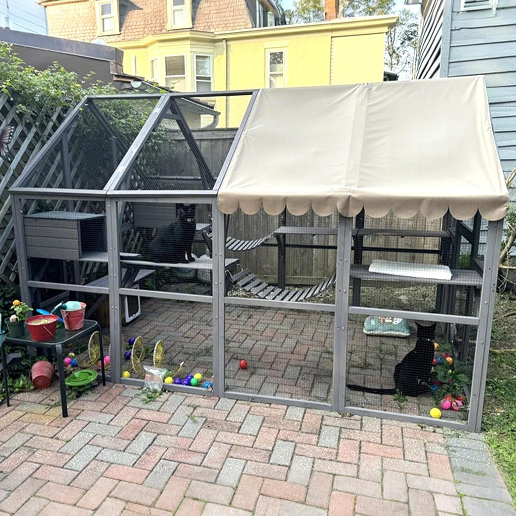 Catio Outdoor Cat House Cat Enclosures 110" Large Kitten Playpen with Platforms, Upgrade Waterproof Cover