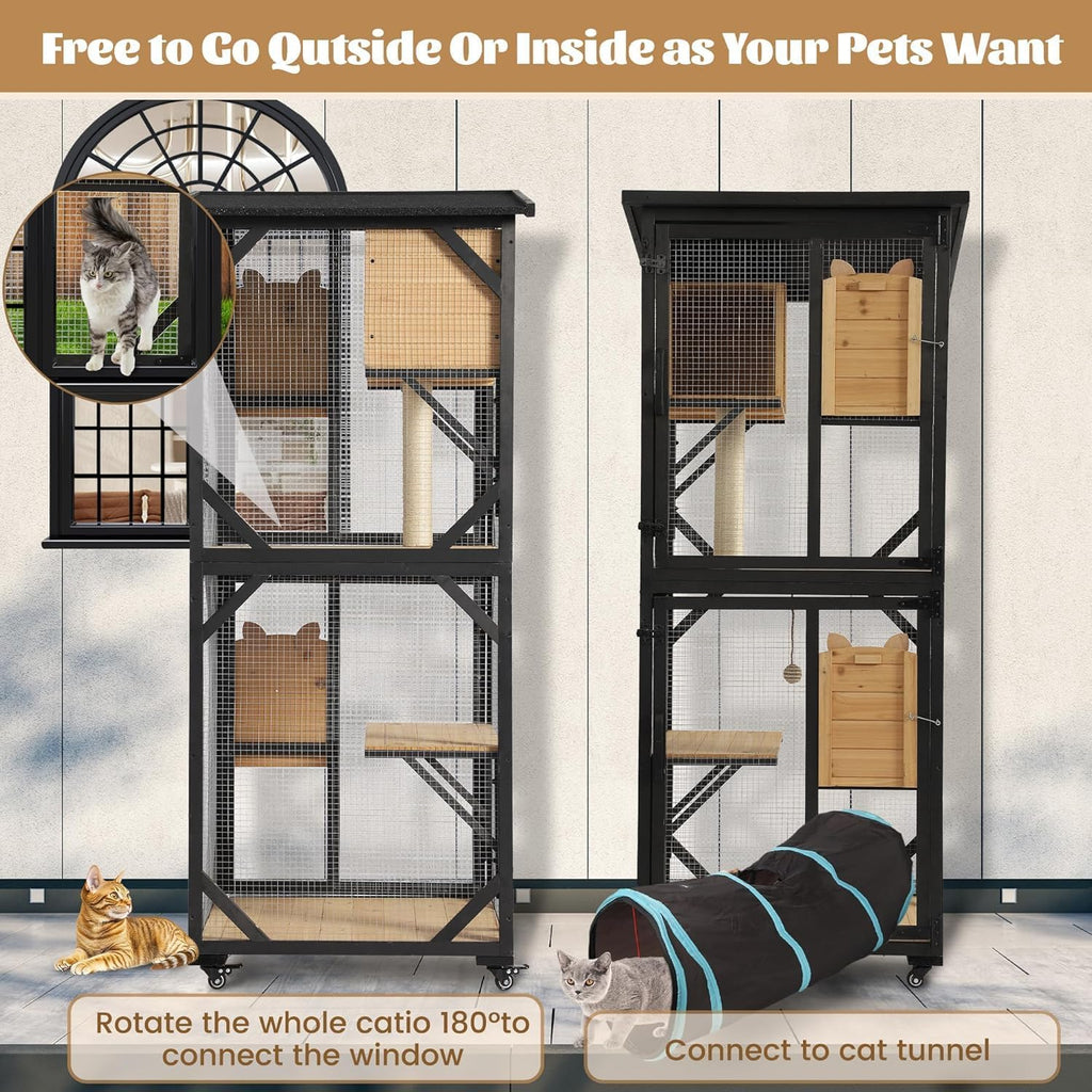 71" Catio Cat Enclosure Window, Large Cat House for Multiple Cats