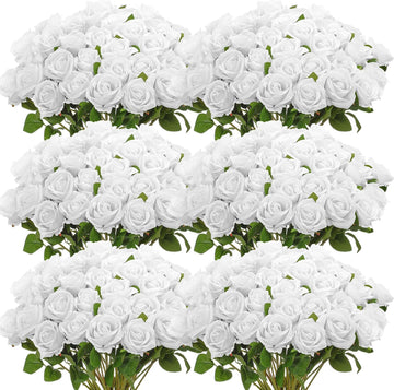Artificial Silk Roses Bulk with Long Stem,Pure White - Set of 50