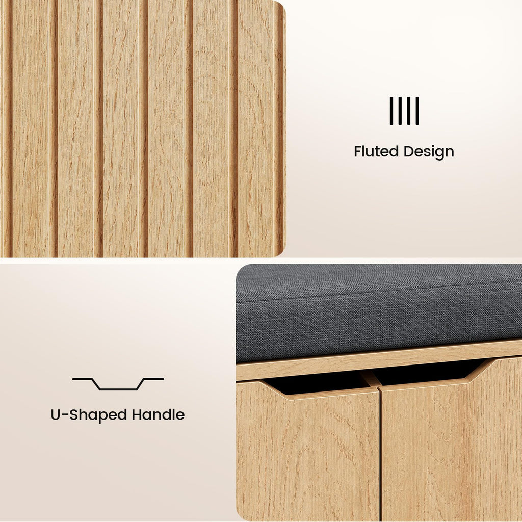59" Storage Bench with Drawer, 2-Tier Shoe Bench with Storage, Long Entryway Bench, Thickened Cushion, Adjustable