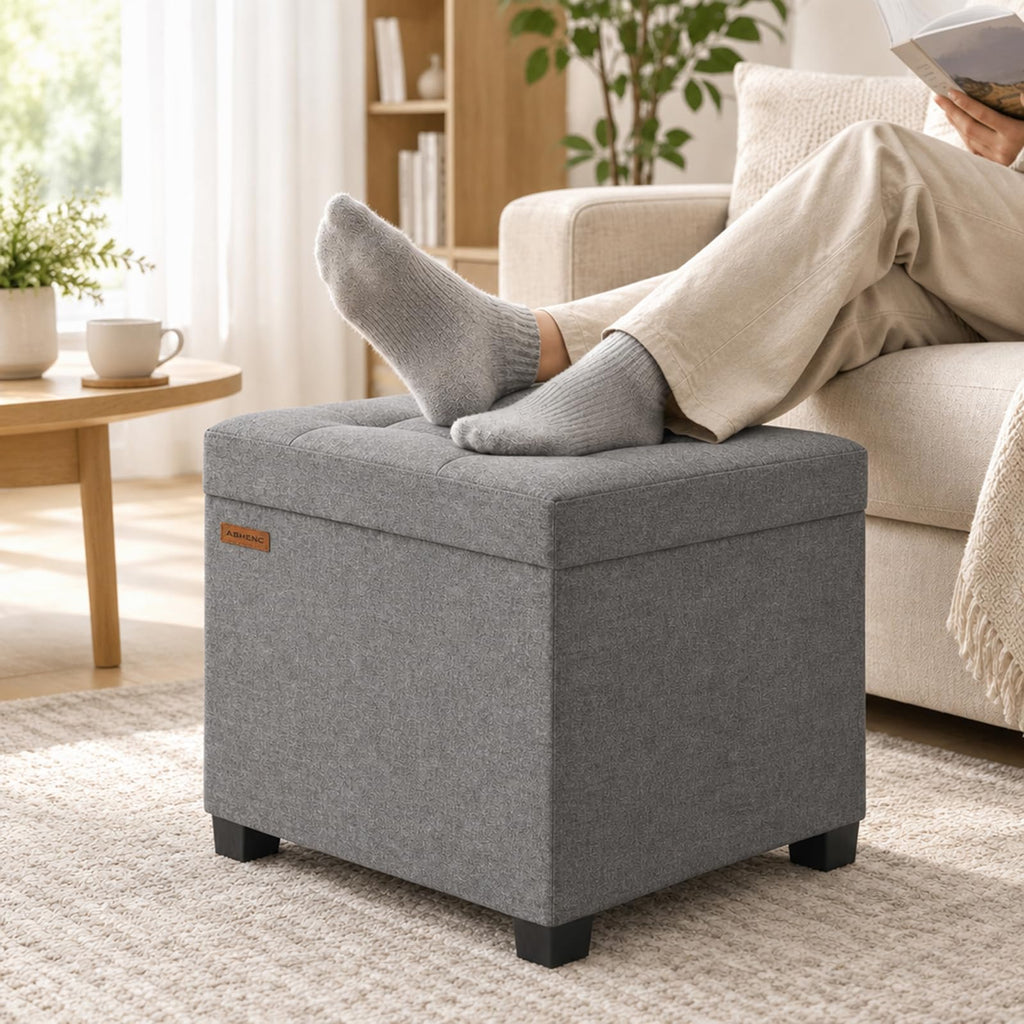 Steel Frame Square Ottoman with Storage Light Gray UASND641G