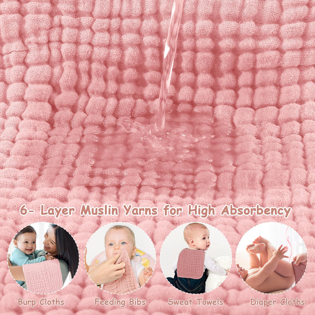 Muslin Burp Cloths Baby Girl 6 Pack - 20" x 10" - Ultra Soft & Absorbent, 6-Layer 100% Cotton for Spit Up & Drool