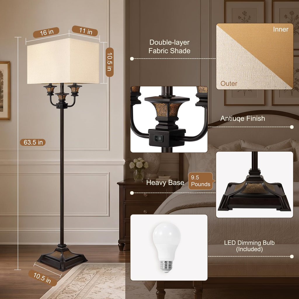 Dual Head Floor Lamp with Remote, Antique Brown