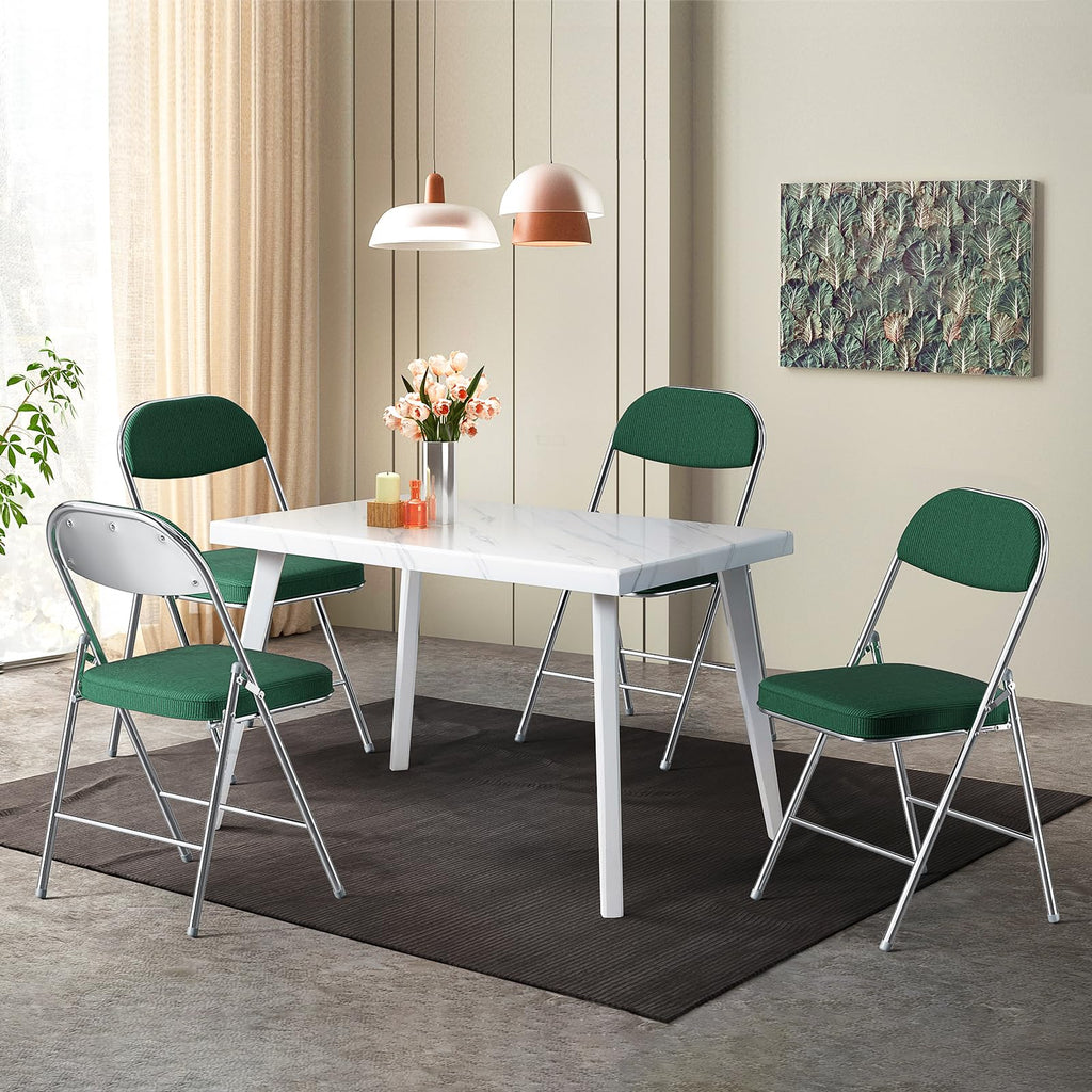 6 Pack Folding Chairs with Padded Seat & Backrest, Metal Frame, Durable Corduroy Fabric, 350 lbs Capacity, Set of 6