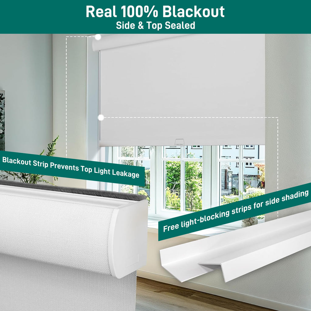Cordless Blackout Roller Shades, Linen Fabric.White.