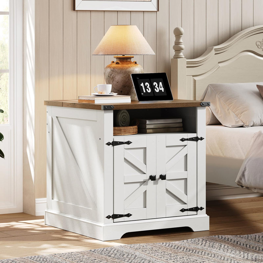 Farmhouse End Table with Charging Station, Large Side Table