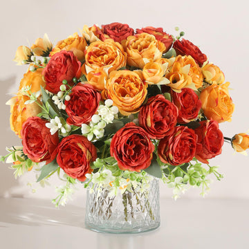 8 Packs Orange Peonies Artificial Flowers Faux Peony Bouquet Autumn Fake Flowers for Vase Silk Floral Arrangements