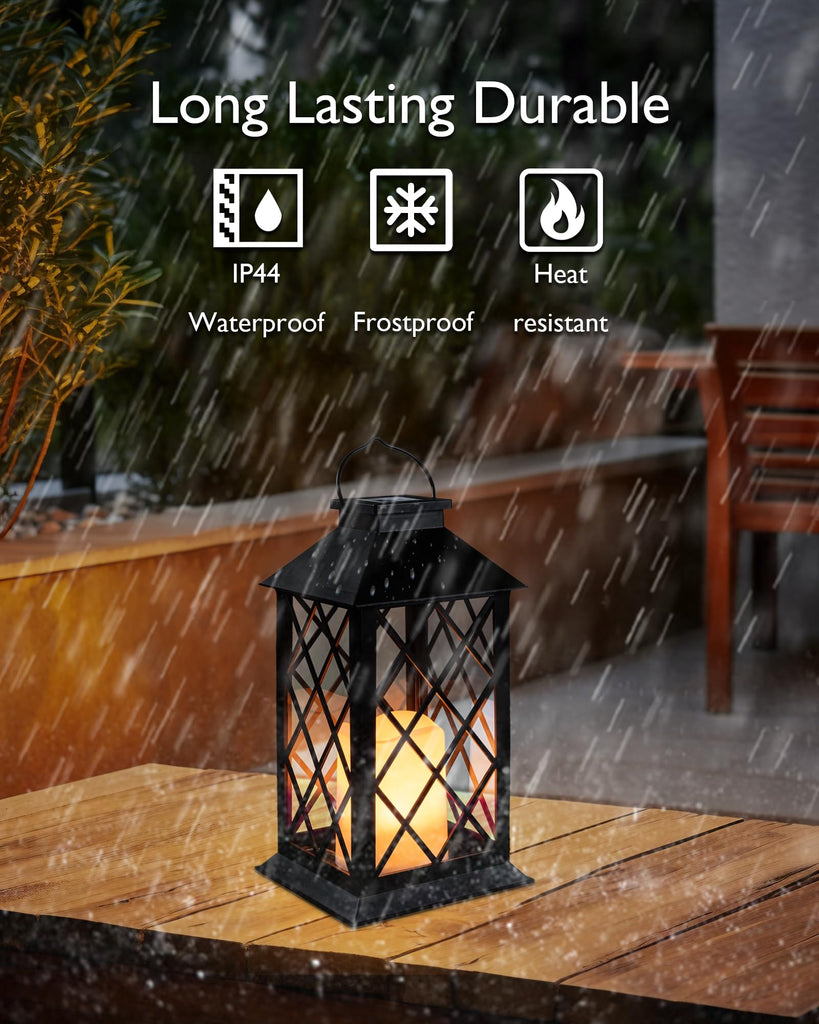 2 Pack 13'' Black Solar Lanterns Outdoor Waterproof Hanging