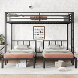 Triple Bunk Bed for Kids, Detachable Queen Over Twin & Twin Metal Bunk Bed with Guardrails, Ladder & Storage