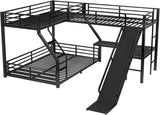 Twin XL Over Queen Bunk Bed Frame with Twin Loft Beds, Heavy Duty Triple Bunk Bed with Slide