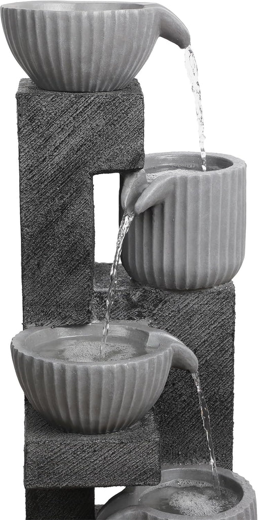 40" Tall Outdoor 5 Tiered Pot Decorative Waterfall Floor Fountain with LED Lights, Perfect for Patios, Yards