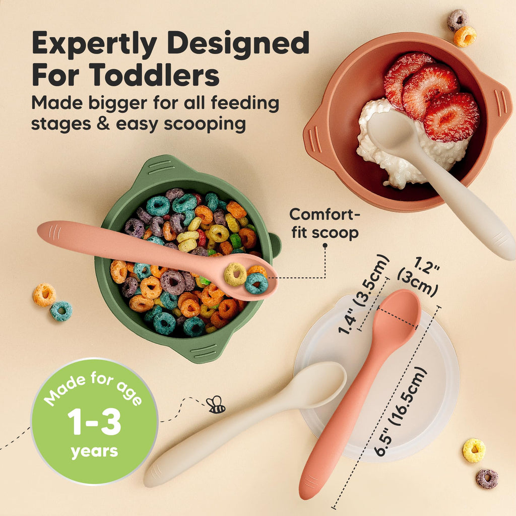 Silicone Baby Spoons Self Feeding 6-12 months, 3-Pack, Roseate