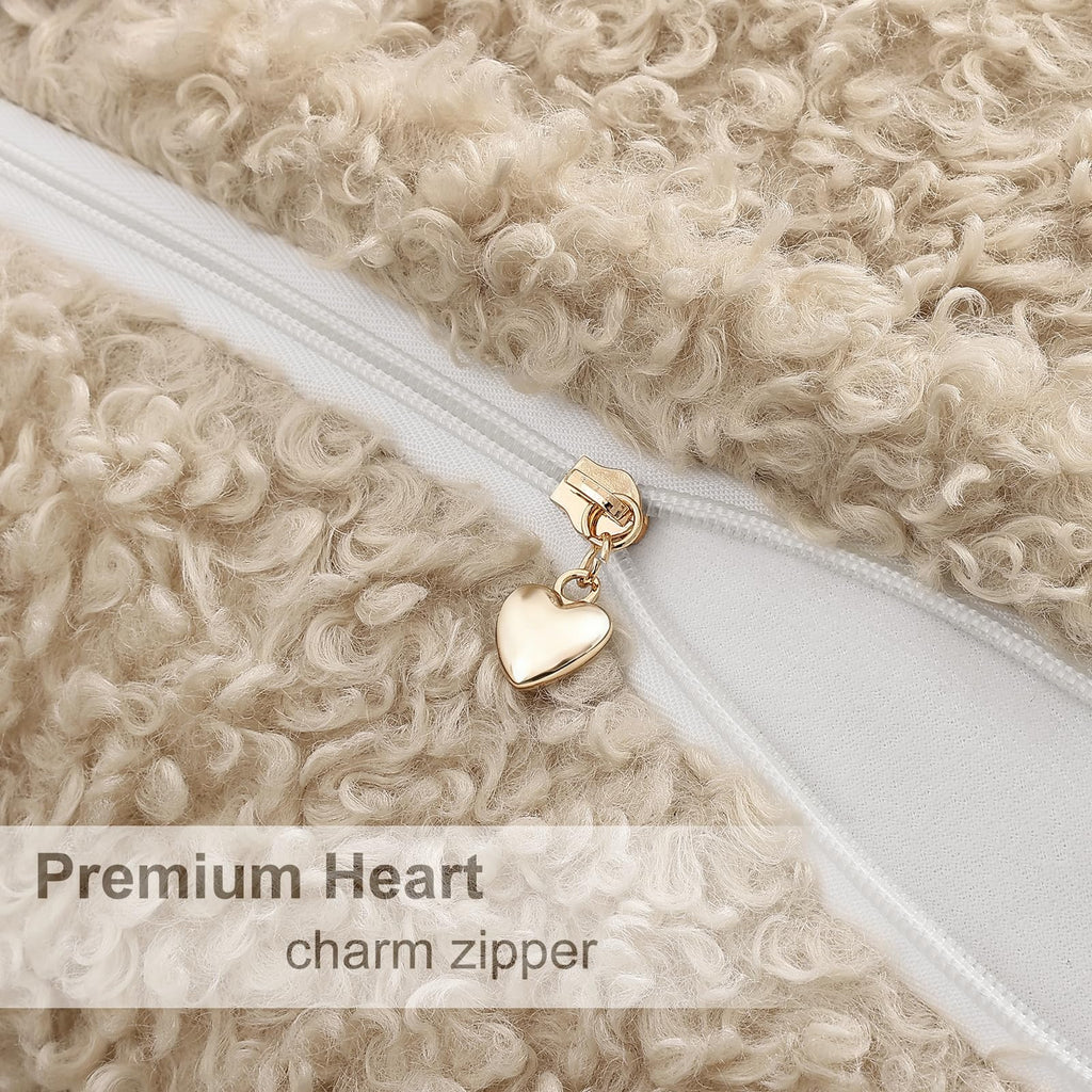 Sherpa Throw Pillow Covers 20x20 Set of 2 Neutral Oatmeal