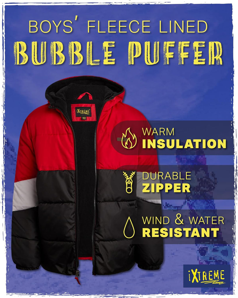 Boys Puffer Jacket Fleece-Lined Winter Coat with Hat