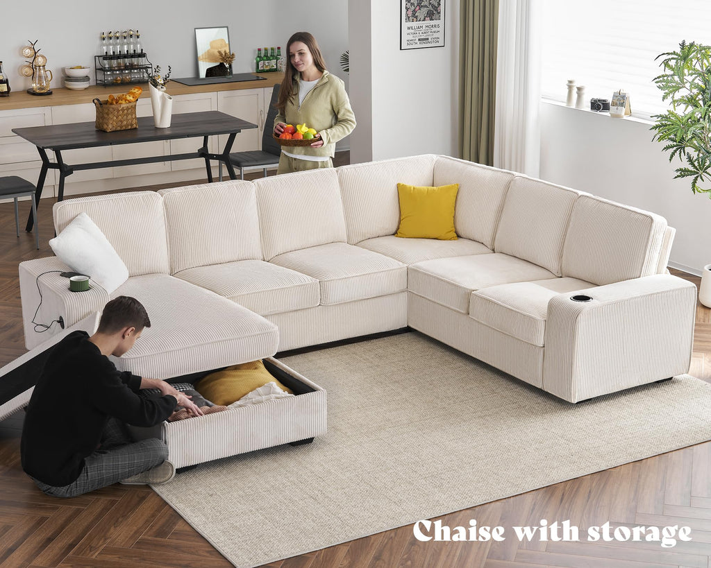 112" Sectional Couch, U Shaped Couch with Storage, Couches